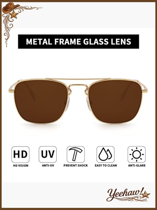 Retro Square Aviator Sunglasses Metal Frame UV400 Protection Unisex main image 4